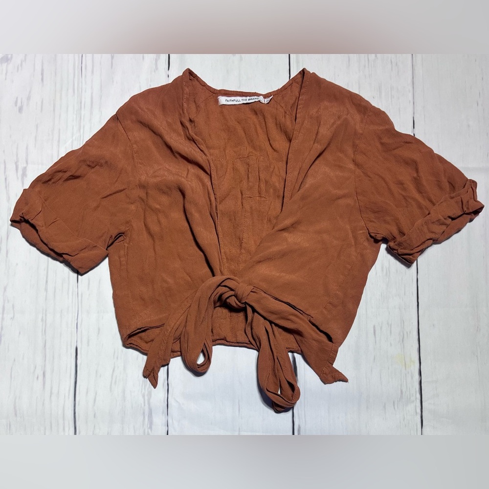 Faithfull the Brand Brown Tie-Front Crop Top